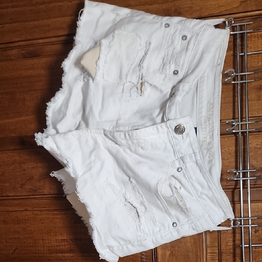 American Eagle White Jean Shorts Distressed Cut-Off